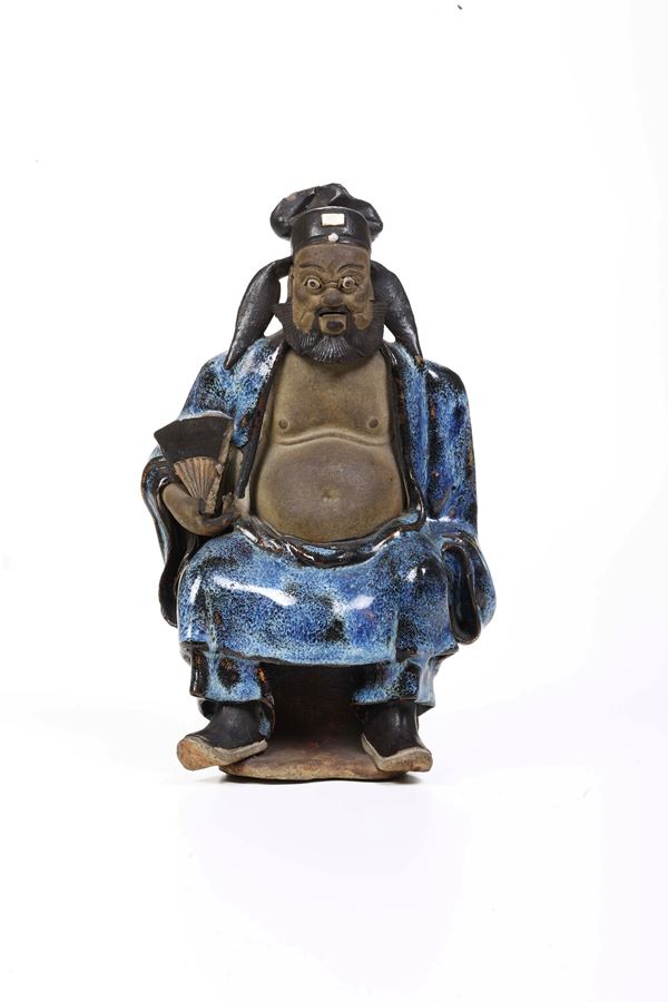 Figura di generale in gres e porcellana invetriata blu