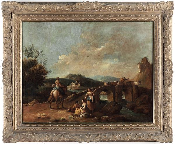 Giuseppe Zais - Paesaggio con ponte e pastori