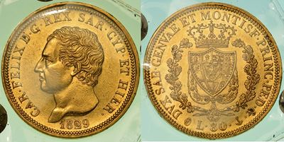 Regno di Sardegna. Carlo Felice di Savoia, 1821-1831. 80 Lire 1829. Genova.