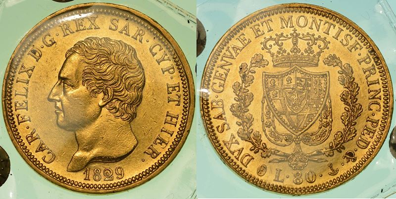 REGNO DI SARDEGNA. CARLO FELICE DI SAVOIA, 1821-1831. 80 Lire 1829. Genova.  - Auction Numismatics - I - Cambi Casa d'Aste