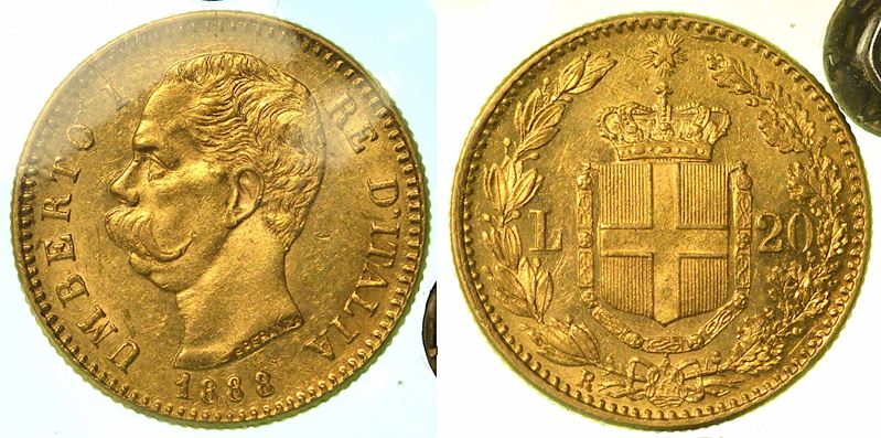 REGNO D'ITALIA. UMBERTO I DI SAVOIA, 1878-1900. 20 Lire 1888.  - Auction Numismatics - I - Cambi Casa d'Aste