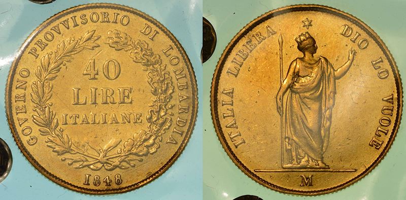 MILANO. GOVERNO PROVVISORIO DI LOMBARDIA, 1848. 40 Lire 1848.  - Auction Numismatics - I - Cambi Casa d'Aste