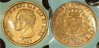 Regno di Sardegna. Carlo Felice di Savoia, 1821-1831. 20 Lire 1827. Torino.