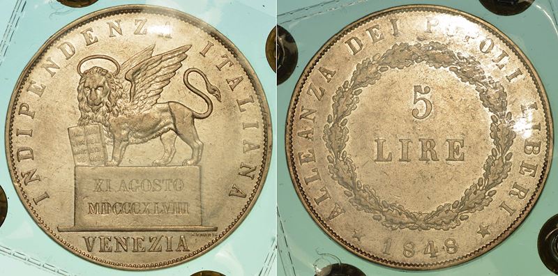 VENEZIA. GOVERNO PROVVISORIO DI VENEZIA, 1848-1849. 5 Lire 1848 (II tipo).  - Asta Numismatica - I - Cambi Casa d'Aste