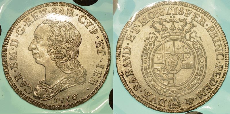 REGNO DI SARDEGNA. CARLO EMANUELE III DI SAVOIA, 1755-1773 (II PERIODO). Quarto di Scudo Nuovo 1756.  - Asta Numismatica - I - Cambi Casa d'Aste