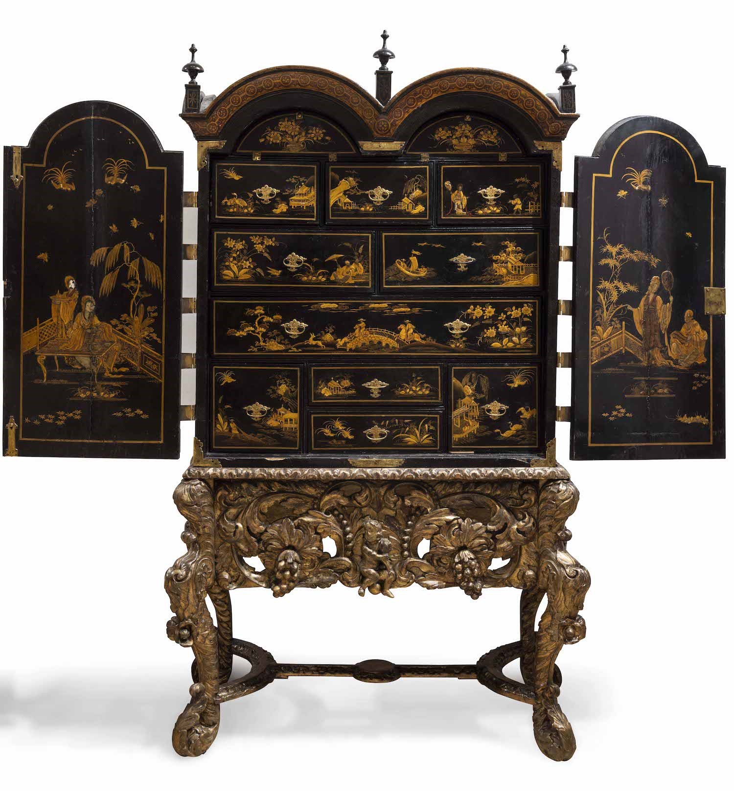 Cabinet in Legno Ebanizzato e Laccato a Chinoiseries, Inghilterra XVIII Secolo