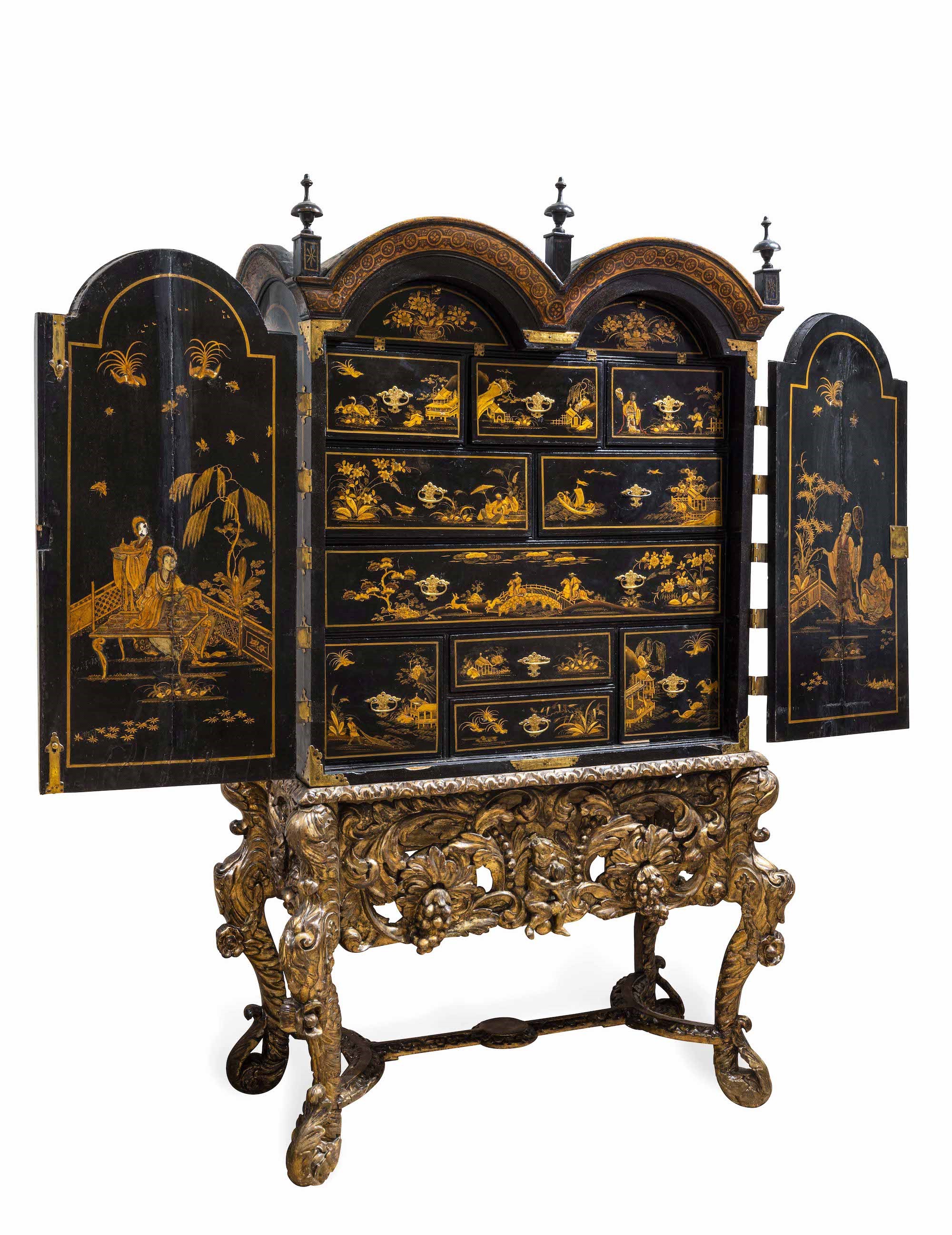 Cabinet in Legno Ebanizzato e Laccato a Chinoiseries, Inghilterra XVIII Secolo