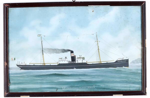 Pittore del XIX-XX secolo Ritratto dello steam yacht Principessa Iolanda Venezia in navigazione