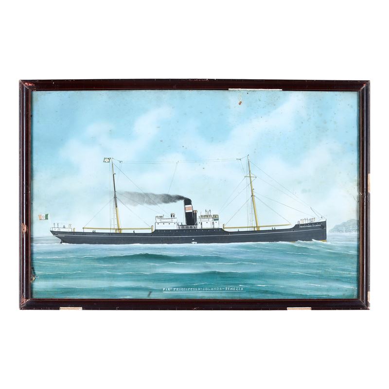 Pittore del XIX-XX secolo Ritratto dello steam yacht Principessa Iolanda Venezia in navigazione  - gouache su carta - Auction Maritime Art - Cambi Casa d'Aste