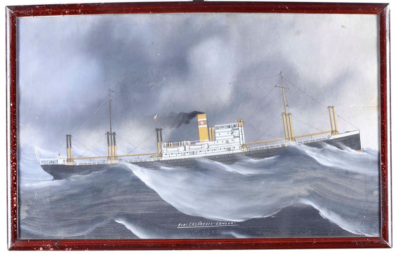 Pittore del XIX-XX secolo Ritratto dello steam yacht Casaregis, Genova, in navigazione  - gouache su carta - Auction Maritime Art - Cambi Casa d'Aste