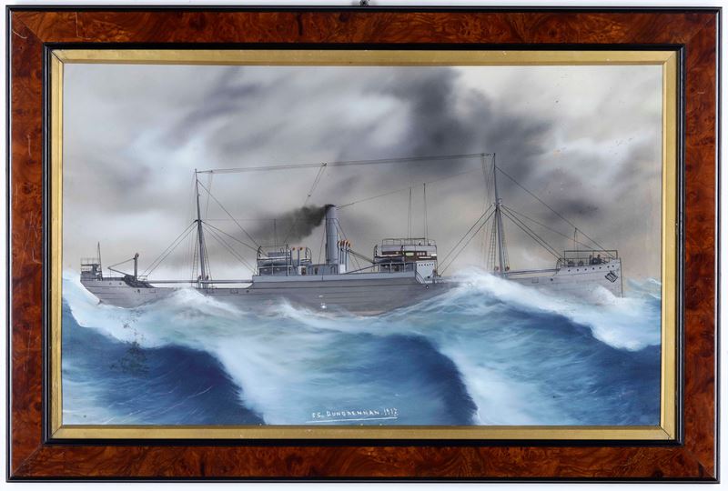 Pittore del XIX-XX secolo Ritratto della S.S. Dundrennan in navigazione, 1917  - gouache su carta - Auction Maritime Art - Cambi Casa d'Aste