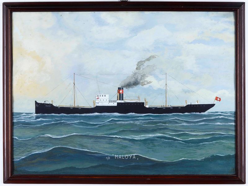 Pittore del XIX-XX secolo Ritratto della S.S. Maloya in navigazione  - gouache su carta - Asta Arte Marinara - Cambi Casa d'Aste