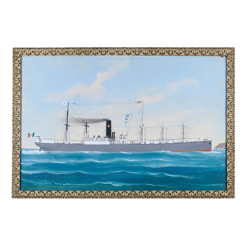 Pittore del XIX-XX secolo Ritratto dello steam yacht Italia in navigazione  - gouache su carta - Asta Strumenti Scientifici e Arte Marinara - Cambi Casa d'Aste