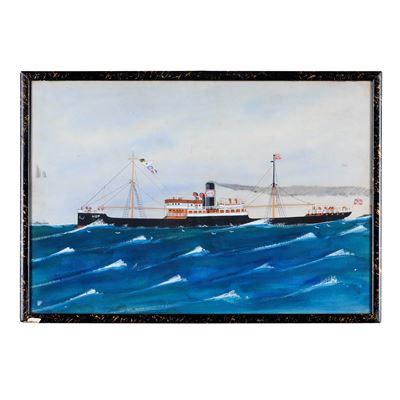Pittore del XIX-XX secolo, Ritratto dello steam yacht Hop in navigazione, gouache su carta