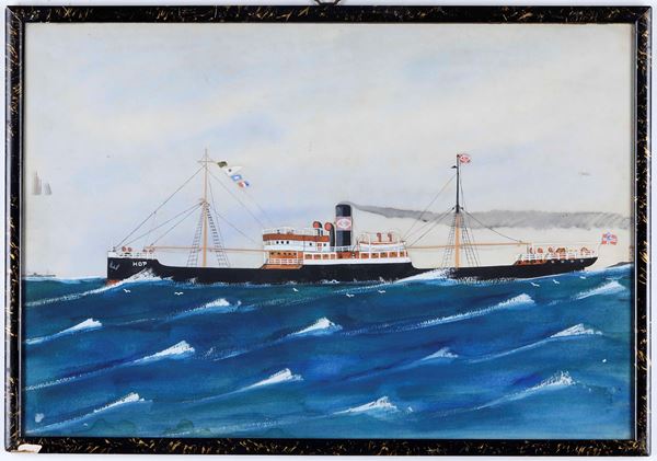Pittore del XIX-XX secolo Ritratto dello steam yacht Hop in navigazione
