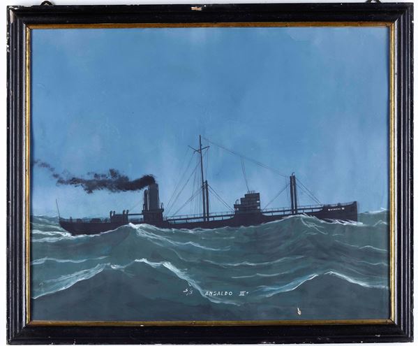 Pittore del XIX-XX secolo Ritratto della S.S. Ansaldo III° in navigazione