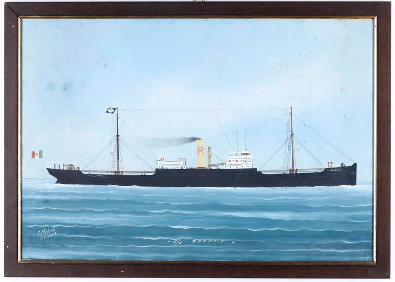 Roberto, Genova Ritratto della S.S. Rosario in navigazione  - gouache su carta - Asta Arte Marinara - Cambi Casa d'Aste