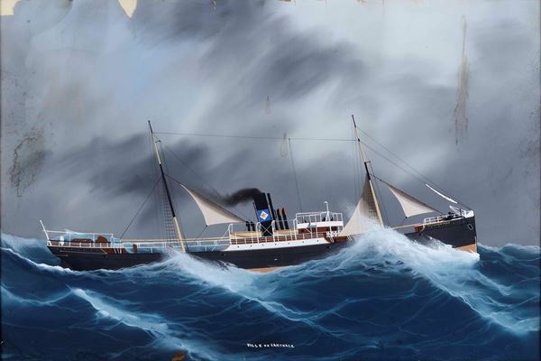 Pittore del XIX-XX secolo Ritratto dello steam yacht Ville de Carthage in navigazione