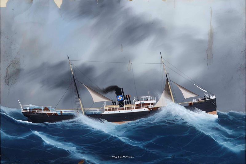 Pittore del XIX-XX secolo Ritratto dello steam yacht Ville de Carthage in navigazione  - Auction Maritime Art - Cambi Casa d'Aste