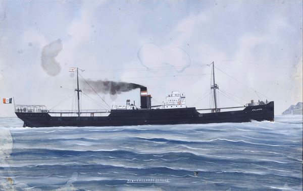 Pittore del XIX-XX secolo Ritratto dello steam yacht Vallarsa, Genova, in navigazione