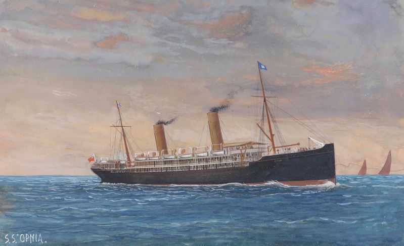 Pittore del XIX-XX secolo Ritratto della S.S. Opnia in navigazione  - goauche su carta - Auction Maritime Art - Cambi Casa d'Aste