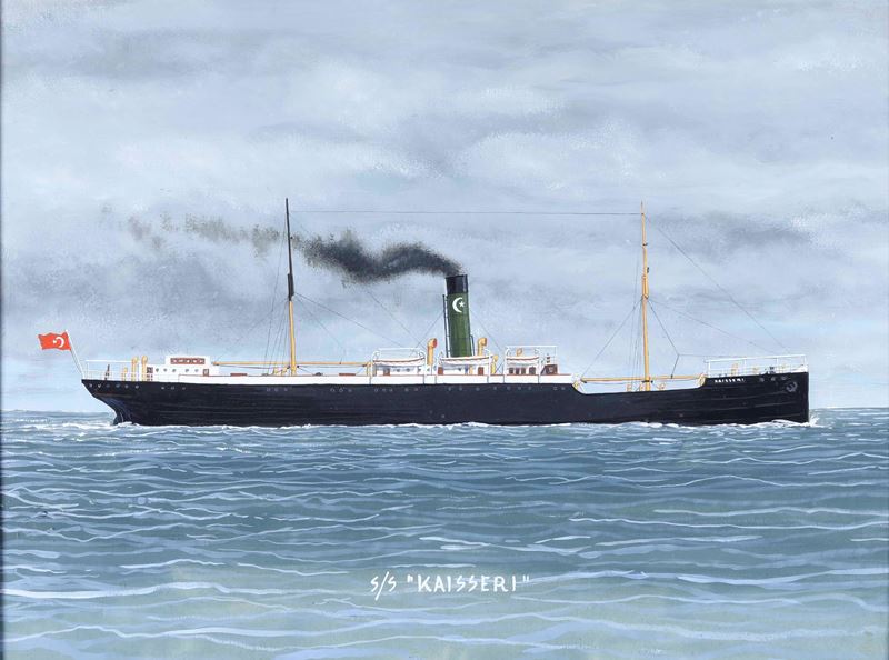 Pittore del XIX-XX secolo Ritratto della S.S. Kaisseri in navigazione  - gouache su carta - Auction Maritime Art - Cambi Casa d'Aste
