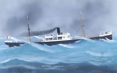 Pittore del XIX-XX Secolo Ritratto dello Steam Yacht Anteo, Genova, in Navigazione