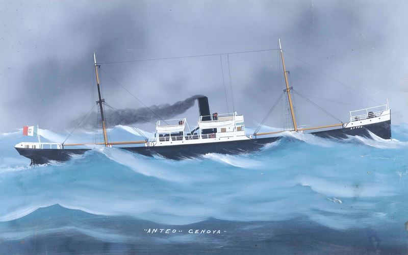 Pittore del XIX-XX secolo Ritratto dello steam yacht Anteo, Genova, in navigazione  - gouache su carta - Asta Arte Marinara - Cambi Casa d'Aste