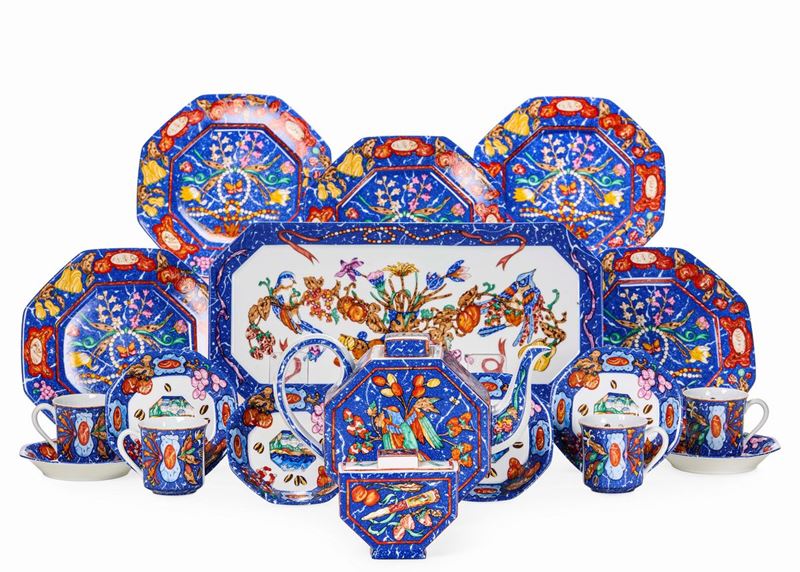 Servizio da cake Hermès "Marqueterie de pierres dures d'Orient et d’Occident"  Limoges, fine del XX secolo   - Asta L'Art de la Table - Cambi Casa d'Aste