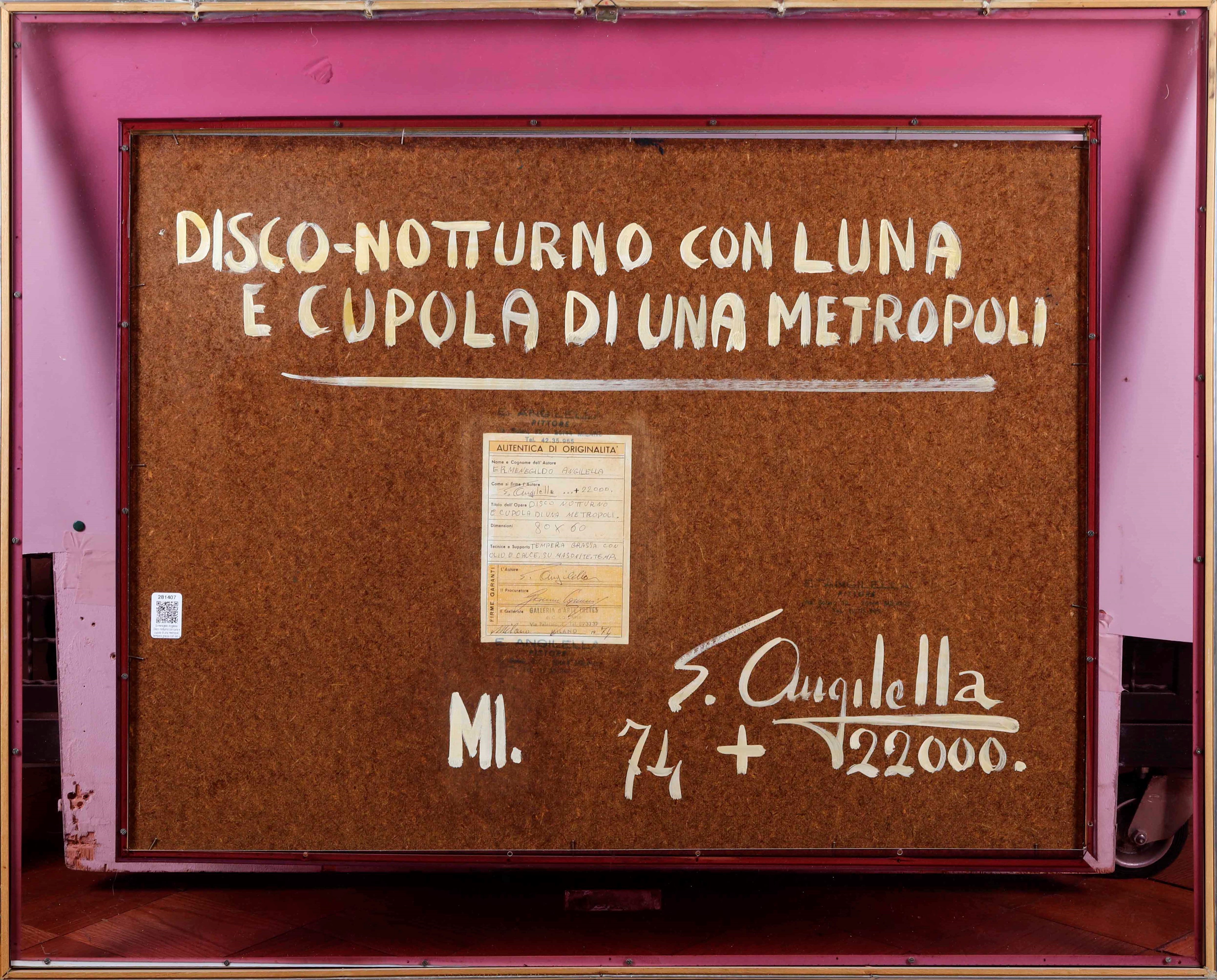 Ermenigildo Angilella Disco Notturno con Luna e Cupola di una Metropoli