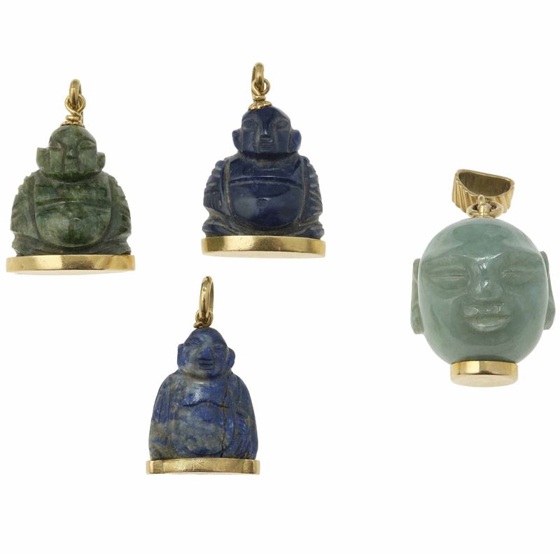 Four hardstone and gold pendants  - Auction Fine Jewels - Cambi Casa d'Aste