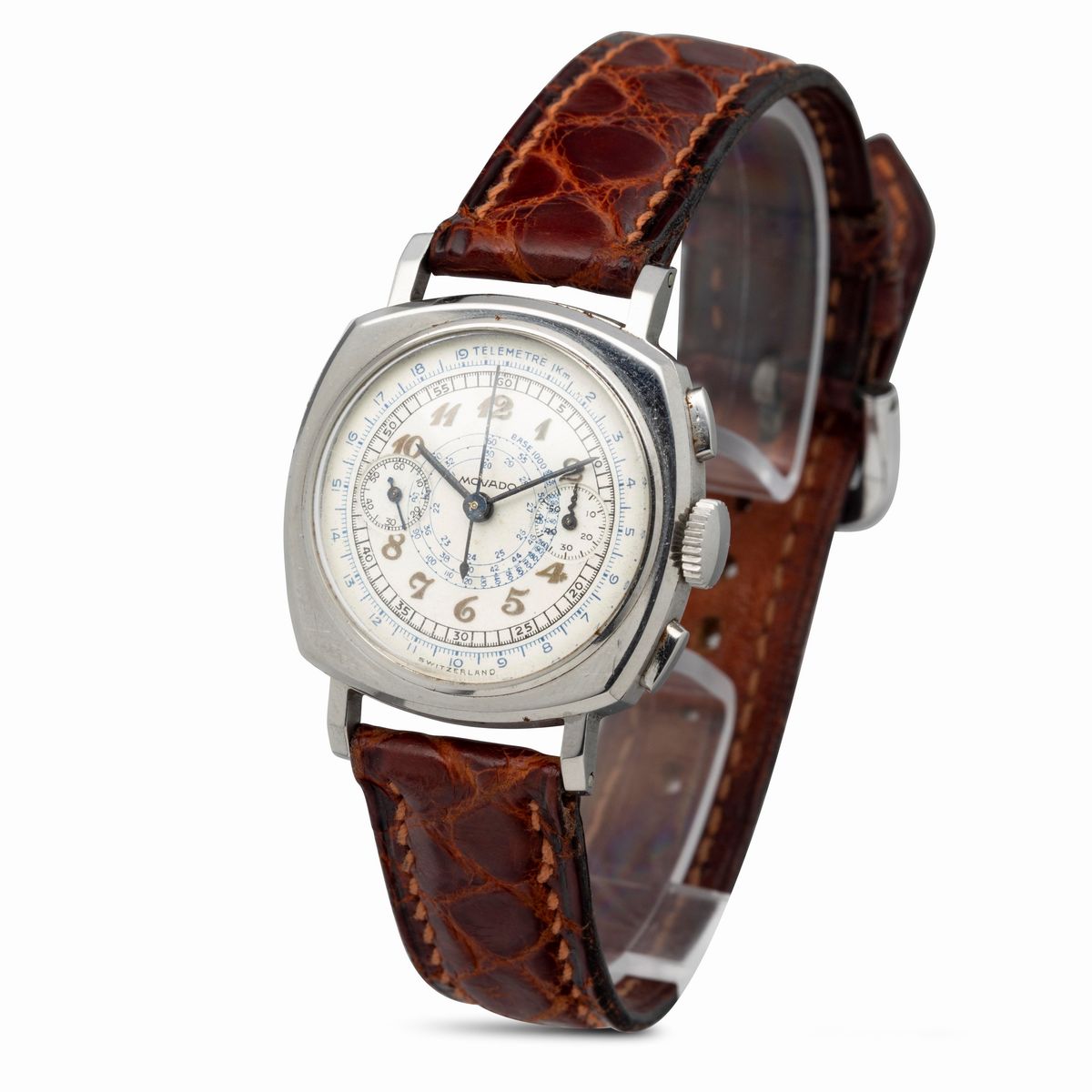 Movado - Raro e Prestigioso Chronografo di Forma a "cuscino" con Carica Manuale, Quadrante Bianco...
