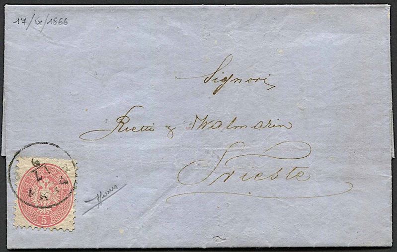 Lettera da Palma per Trieste del 17 settembre 1866  - Asta Storia Postale e Filatelia - Cambi Casa d'Aste