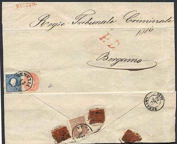 1862, Lombardo Veneto, raccomandata da Venezia per Bergamo del 12 luglio 1862