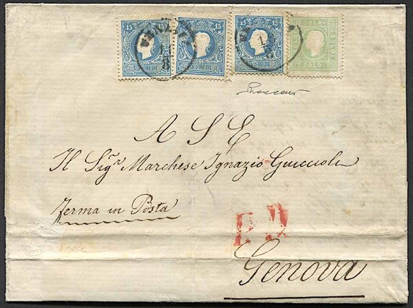 1863, Lombardo Veneto, lettera da Venezia per Genova del 18 agosto 1863
