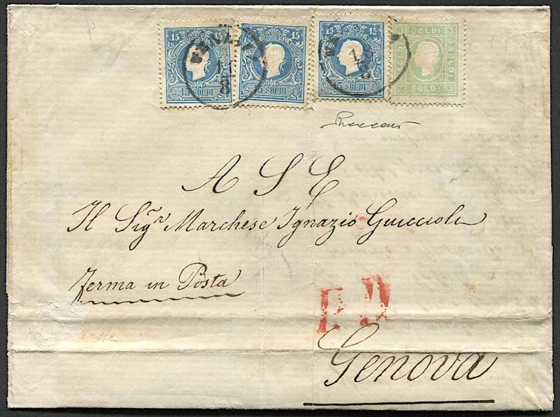 1863, Lombardo Veneto, lettera da Venezia per Genova del 18 agosto 1863  - Asta Storia Postale e Filatelia - Cambi Casa d'Aste