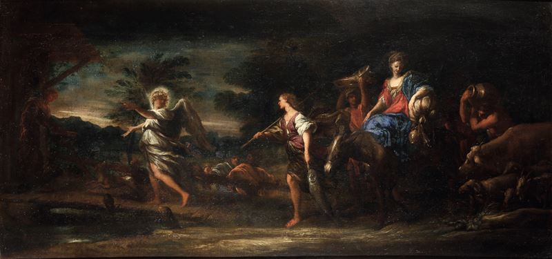Domenico Piola : Tobiolo e Sara di ritorno a Ninive  - olio su tela - Auction Old Masters - Cambi Casa d'Aste