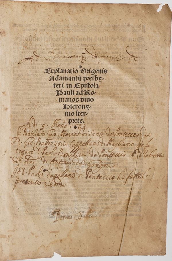 Origenes Adamantius Explanatio Origenis Adamantii presbitery in epistola Pauli ad romanos divo ieronimo interprete... Venezia, Bernardino Benalio, 1512