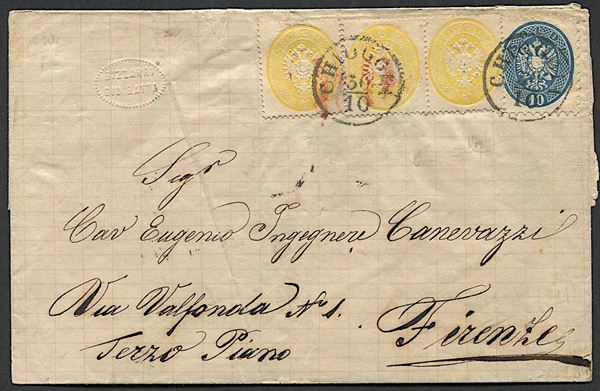1865, Lombardo Veneto, lettera da Chioggia per Firenze del 30 ottobre 1865