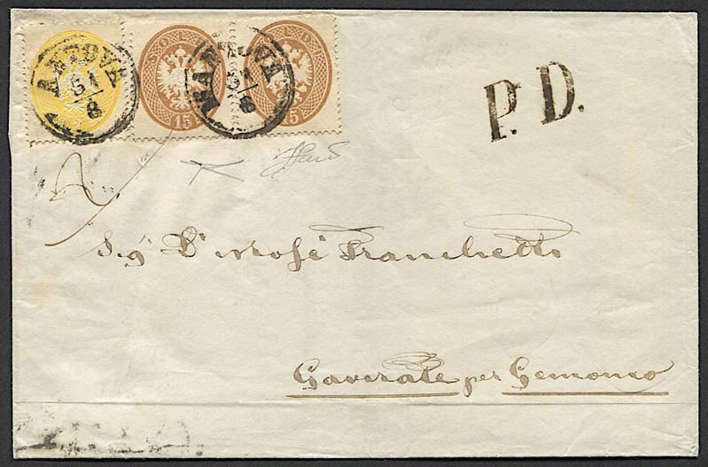 1864, Lombardo Veneto, lettera da Mantova a Gemonio (VA) del 31 agosto 1864  - Asta Storia Postale e Filatelia - Cambi Casa d'Aste