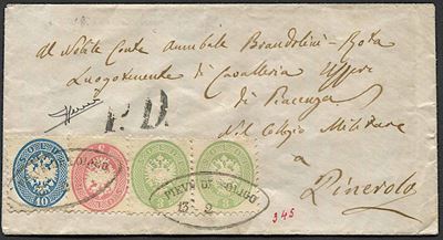 1866, Lombardo Veneto, Lettera da Pieve di Soligo per Pinerolo del 13 Febbraio 1866