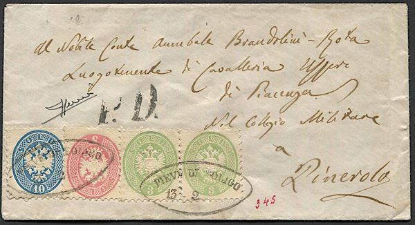 1866, Lombardo Veneto, lettera da Pieve di Soligo per Pinerolo del 13 febbraio 1866