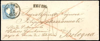 1859 - Austria, Raccomandata da Baden per Bologna del 4 Dicembre Affrancata con 15 Kreuzer Azzurr...