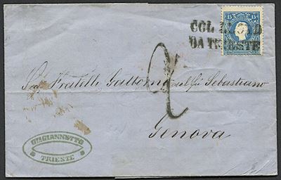 1860 - Austria, Lettera da Trieste per Genova del 27 Giugno Affrancata con 15 Kreuzer, Annullato ...