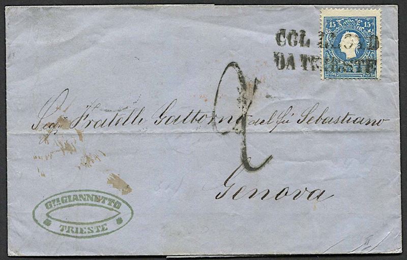 1860, Austria, lettera da Trieste per Genova del 27 giugno 1860  - Asta Storia Postale e Filatelia - Cambi Casa d'Aste