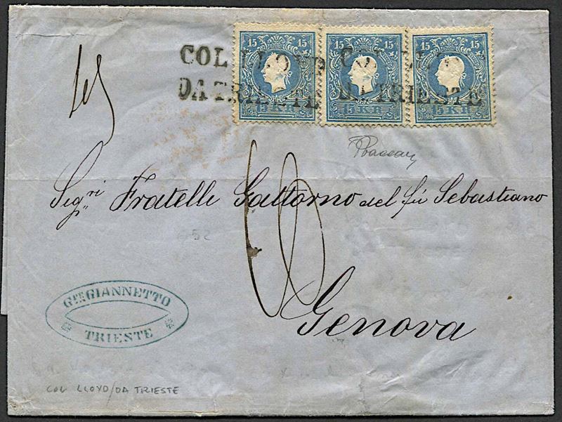 1860, Austria, lettera da Trieste per Genova del 16 ottobre 1860  - Asta Storia Postale e Filatelia - Cambi Casa d'Aste