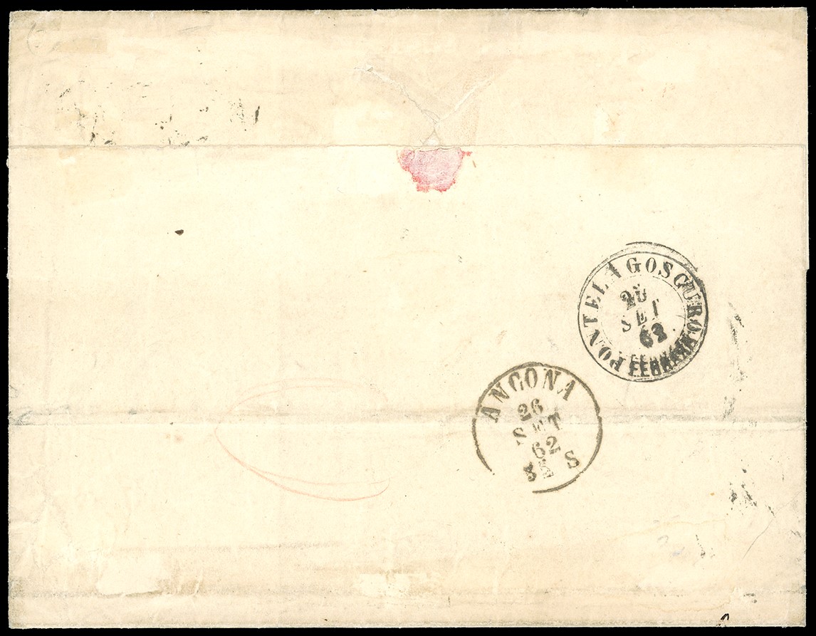 Austria, Lettera da Vienna per Ancona, 1862 con affrancatura multipla