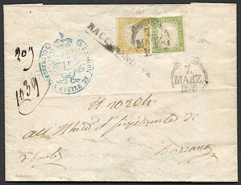 1860, Modena, raccomandata da Modena per Bazzano del 7 marzo 1860  - Asta Storia Postale e Filatelia - Cambi Casa d'Aste