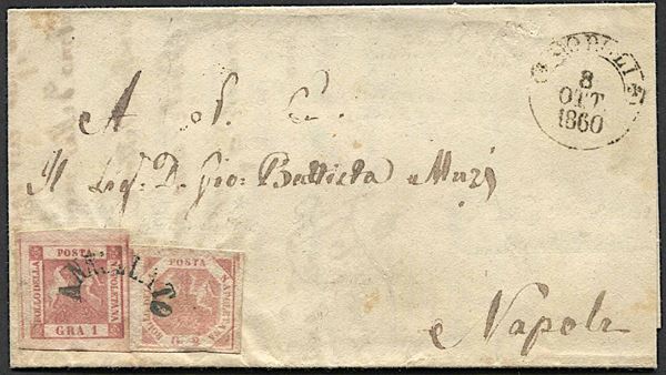 1860, Napoli, Dittatura Garibaldina, lettera da Popoli per Napoli dell’8 ottobre 1860