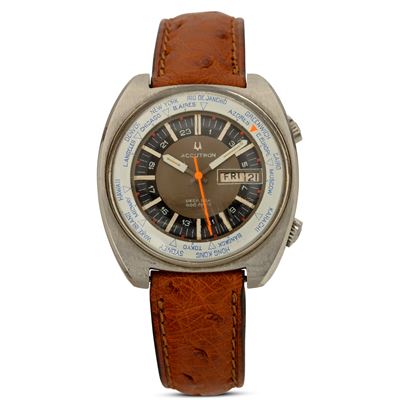 Accutron Worldtimer in Acciaio con Datario, Movimento al Quarzo e Indicazione dei 24 Fusi Orari, ...
